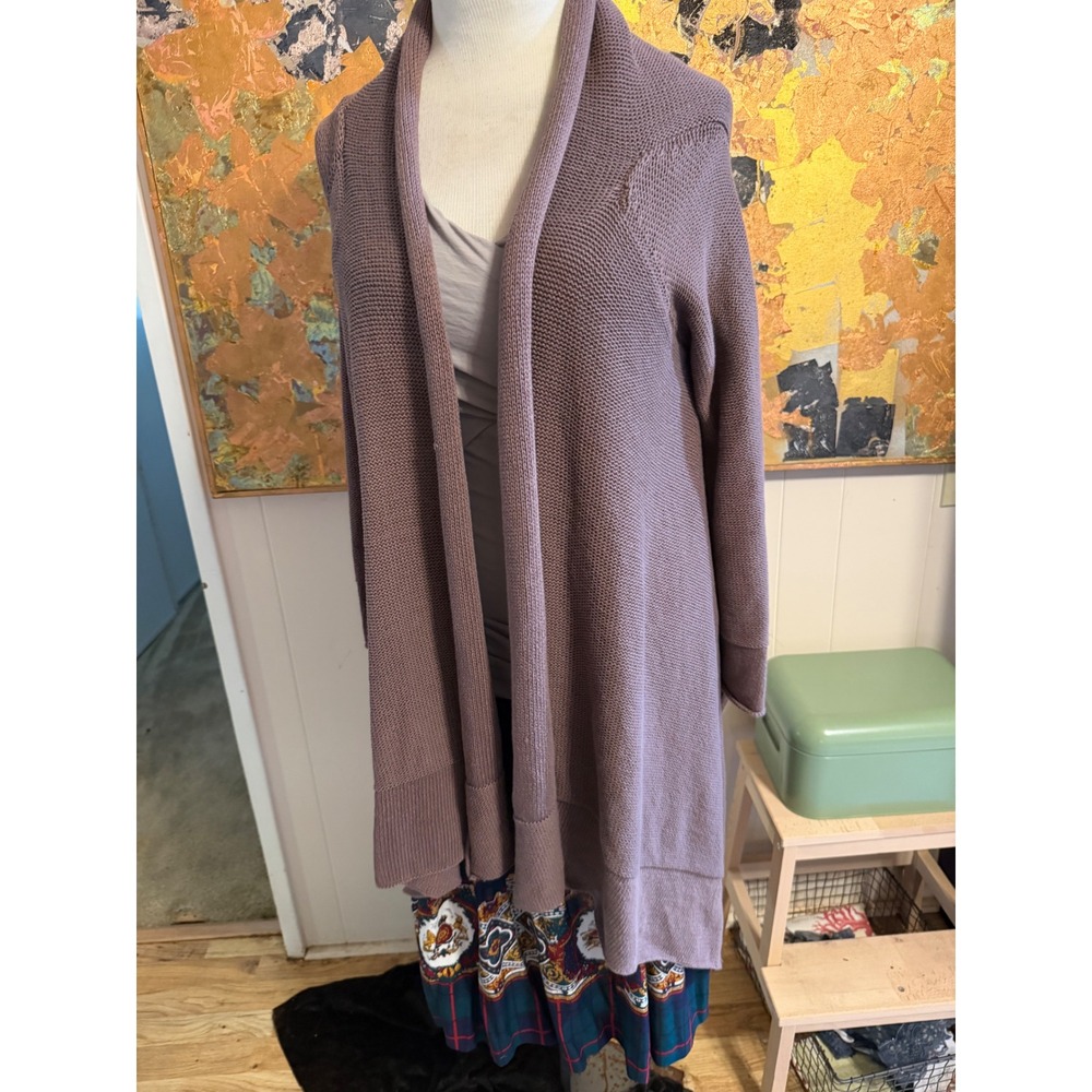 NWT Bloomingdales Brown Cotton Shaker Knit Open Front Drip Side Sweater M